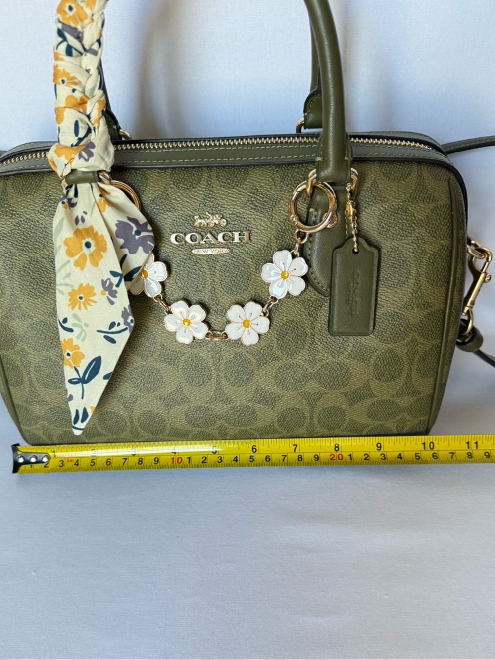 Coach Rowan Satchel Bag Olive/Gold hardware Signature Top Handle Crossbody NWT - Picture 9 of 14
